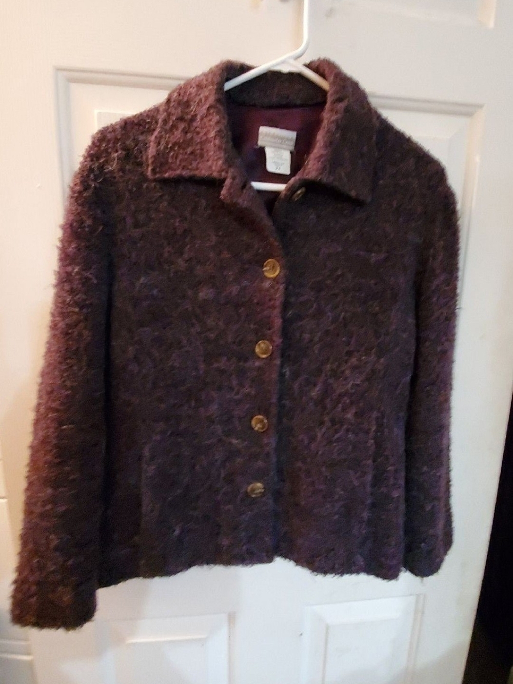 Coldwater Creek Plum Teddy Jacket with Button Front
